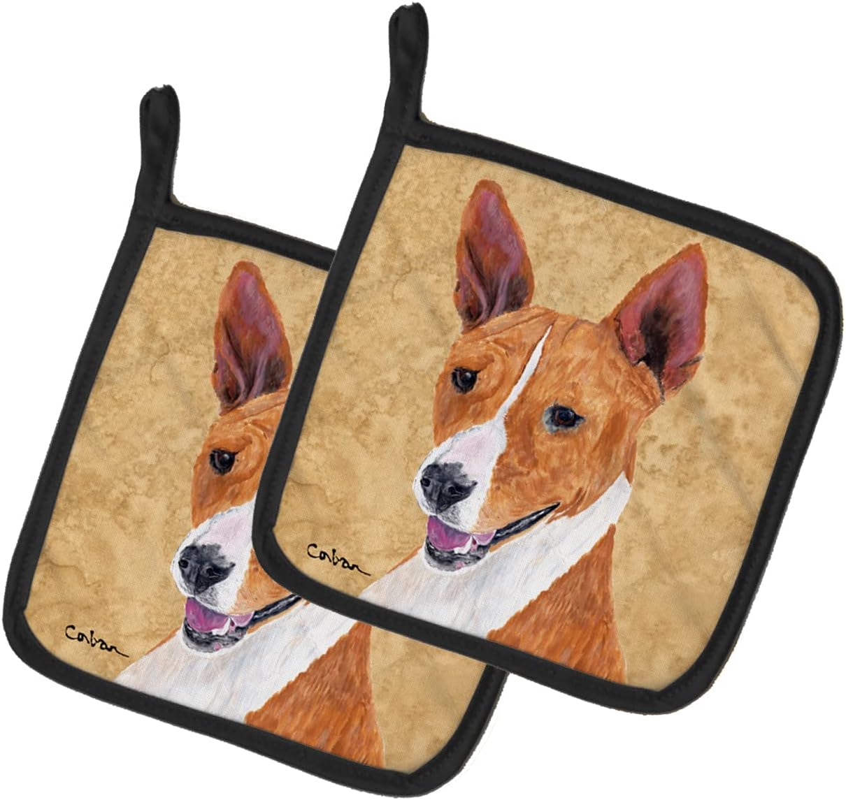 Caroline's Treasures SC9124PTHD Basenji Wipe Your Paws Pair of Pot Holders Kitchen Heat Resistant Pot Holders Sets Oven Hot Pads for Cooking Baking BBQ, 7 1/2 x 7 1/2