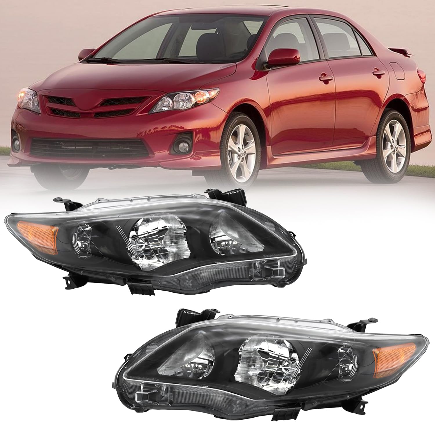 Headlights Assembly Fit for 2011 2012 2013 Toyota Corolla, Housing Headlamps Driver and Passenger Side(Replacement Chrome Housing) (Black)