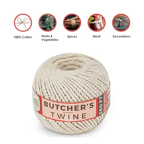 Butchers Twine, 360 Feet, 12 Ply, 100 Natural Cotton Twine Food Safe Cooking