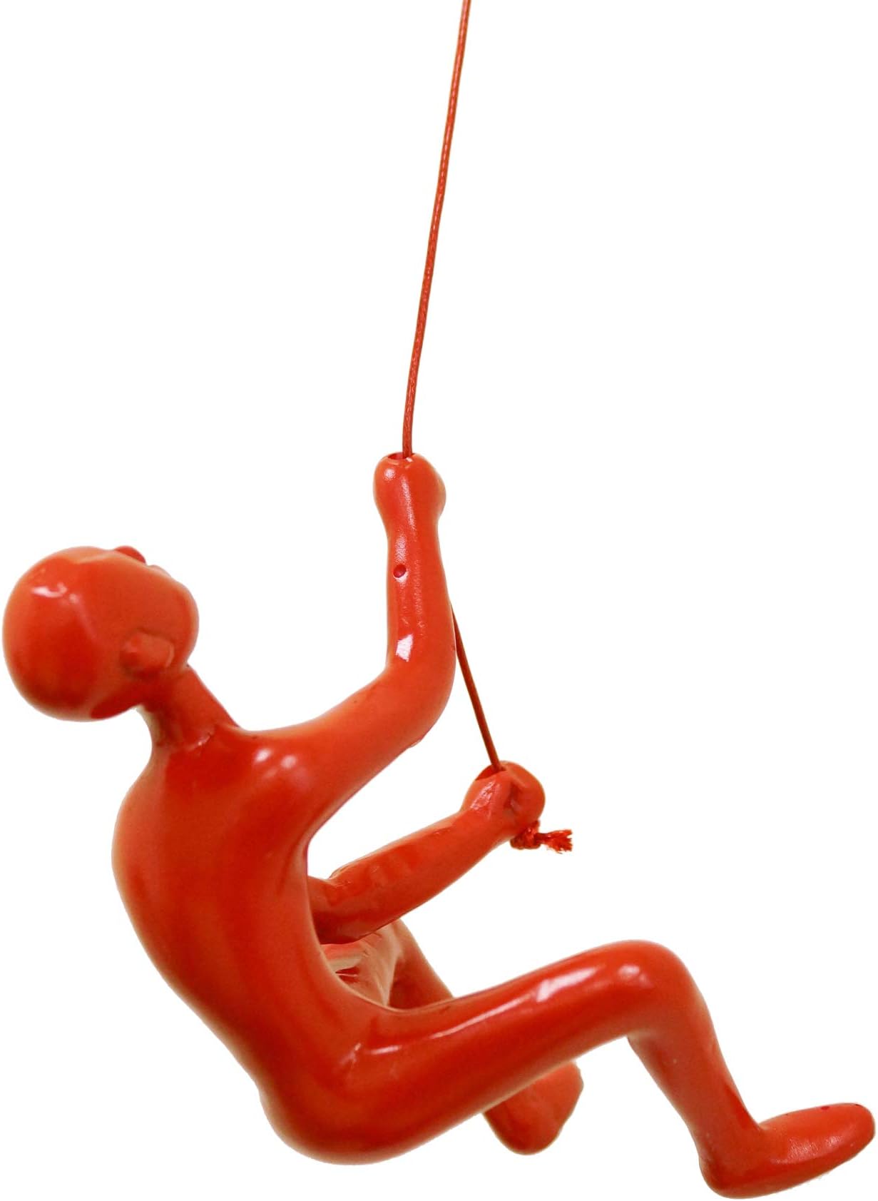 Climbing Man Wall Art for Home Decor with 30” Leather Rope | Polyresin Statues and Sculptures with Hanging Hardware Included for Modern Wall Decor and Motivational Art, Red