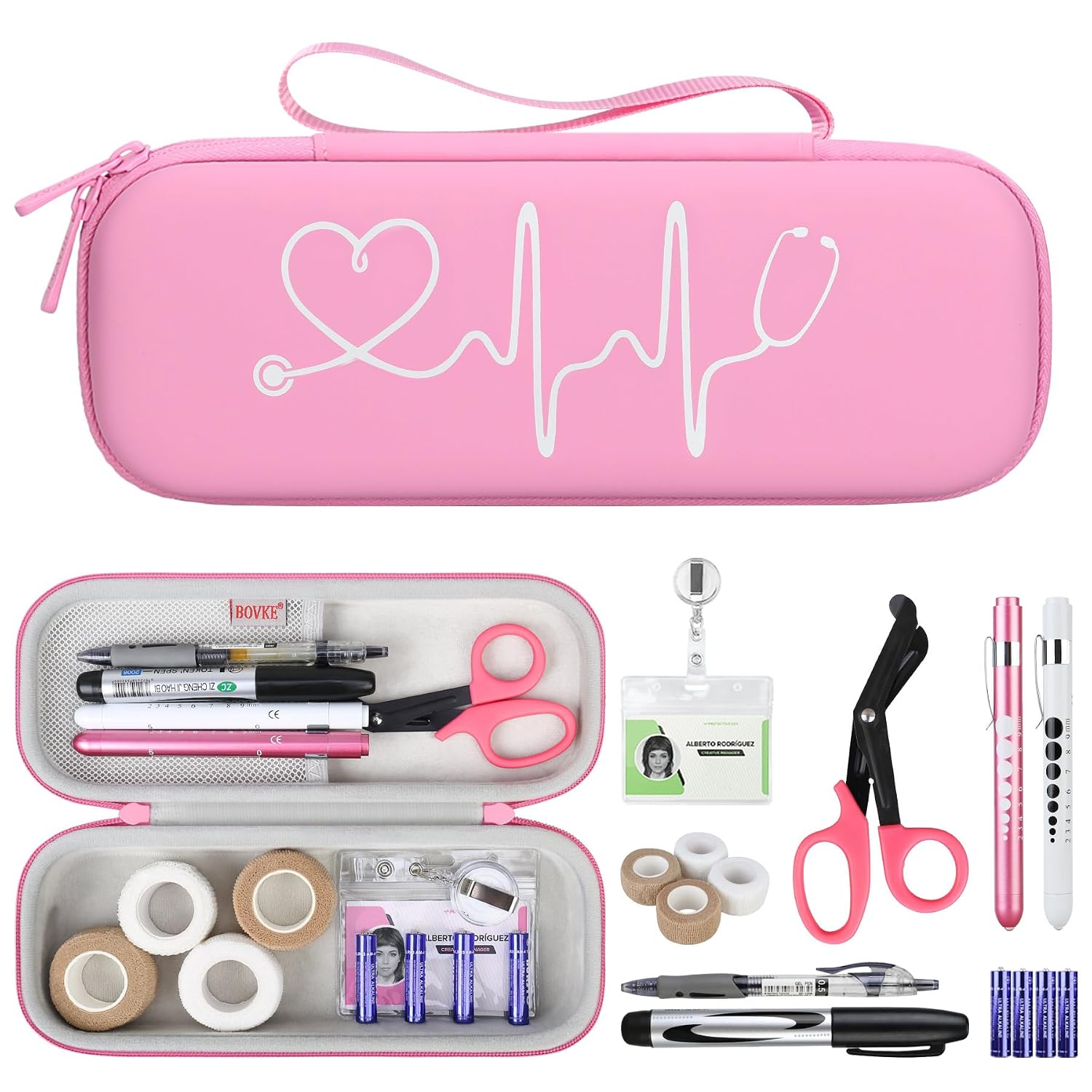 BOVKE Stethoscope Case 15pcs Nurse Medical Essentials Bundle Set, Pink