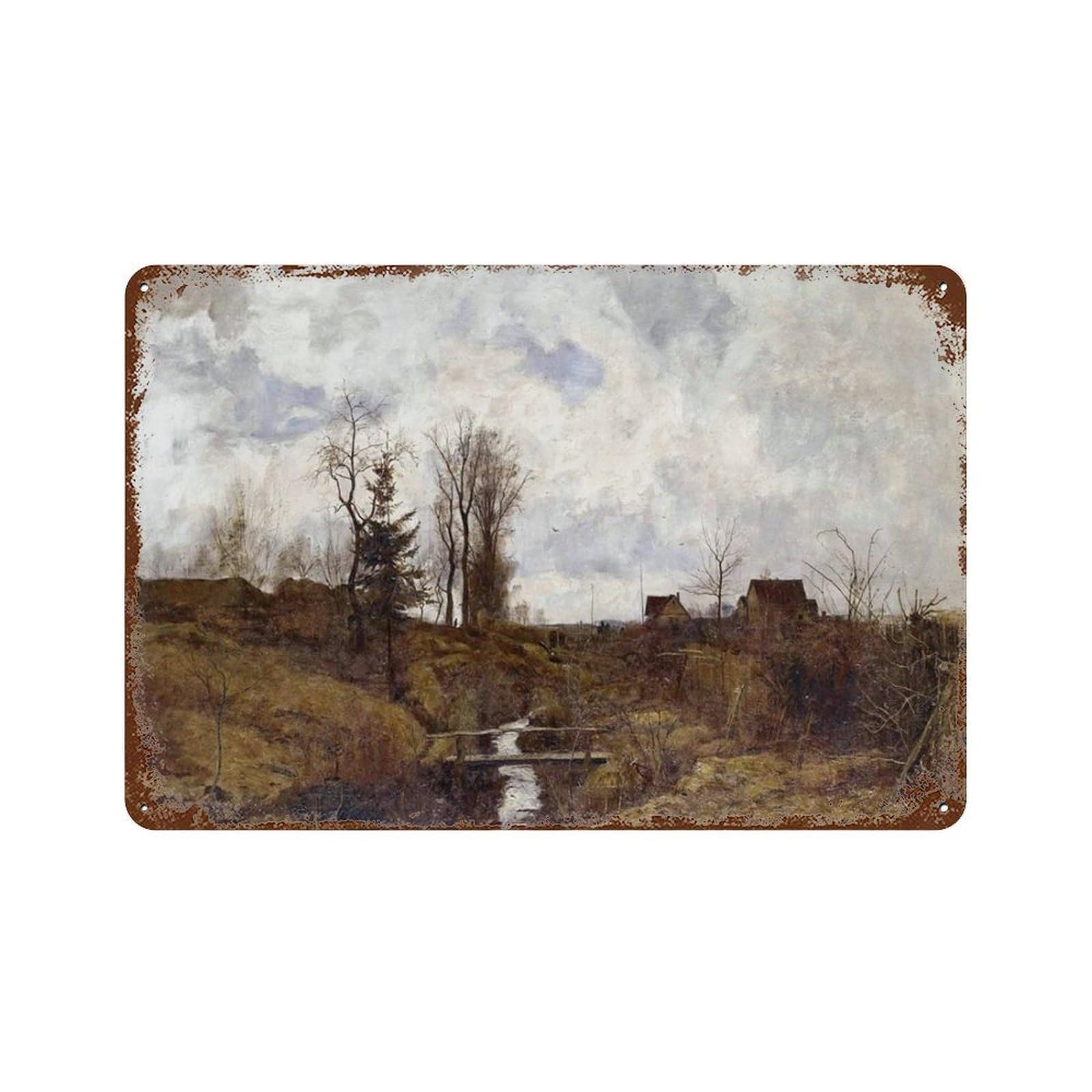 xiaoxiaoshen Vintage Landscape Oil Painting_ Moody Farmhouse Wall Decor Art Metal Tin Poster Modern Home Decor Art Home Bar Shop Decorations Vintage Sign 20x30cm