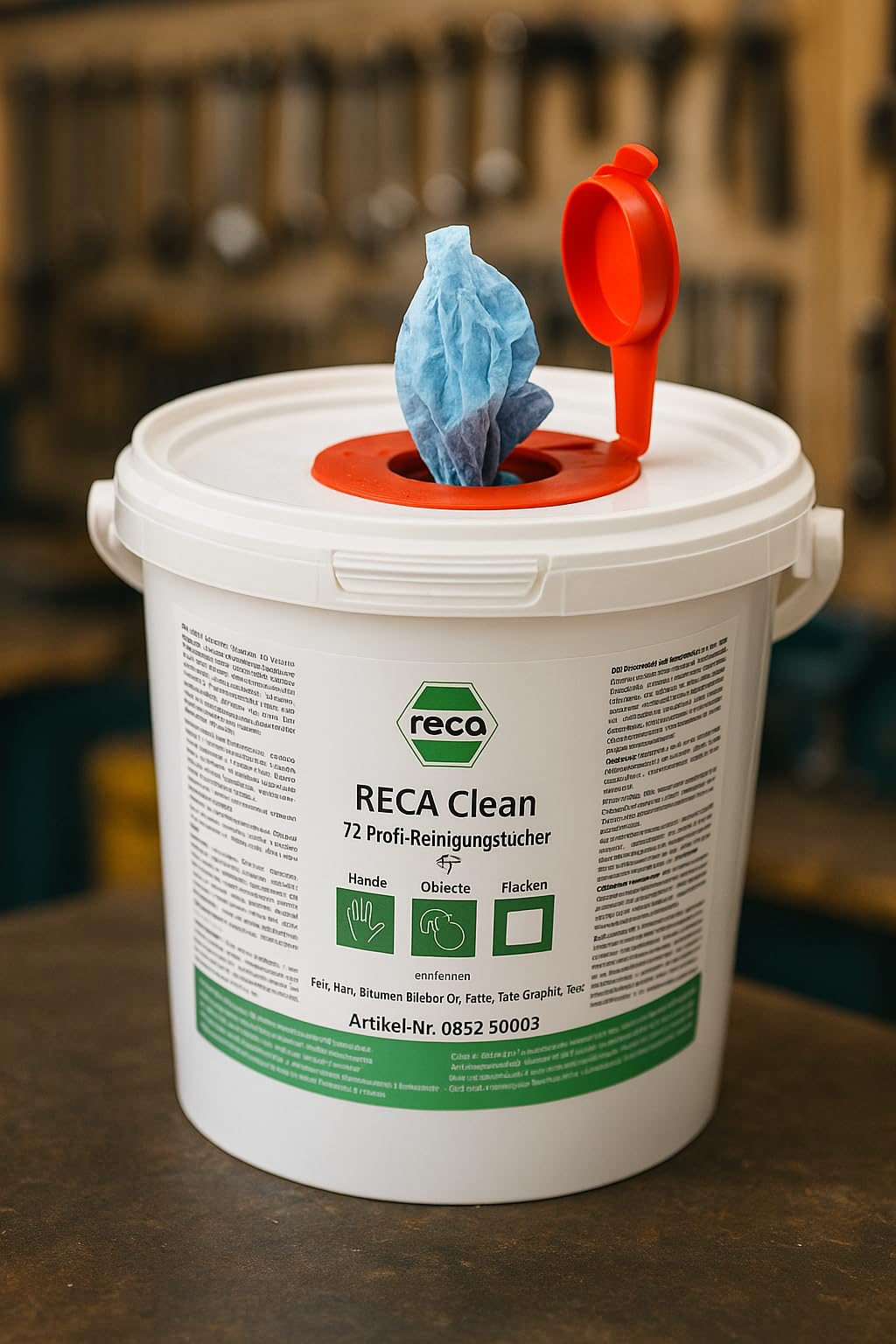 RECA Clean Feuchtreinigungstücher, 72 Profi-Reinigungstücher im Spender, für Hände und Oberflächen, mit Zitrusduft