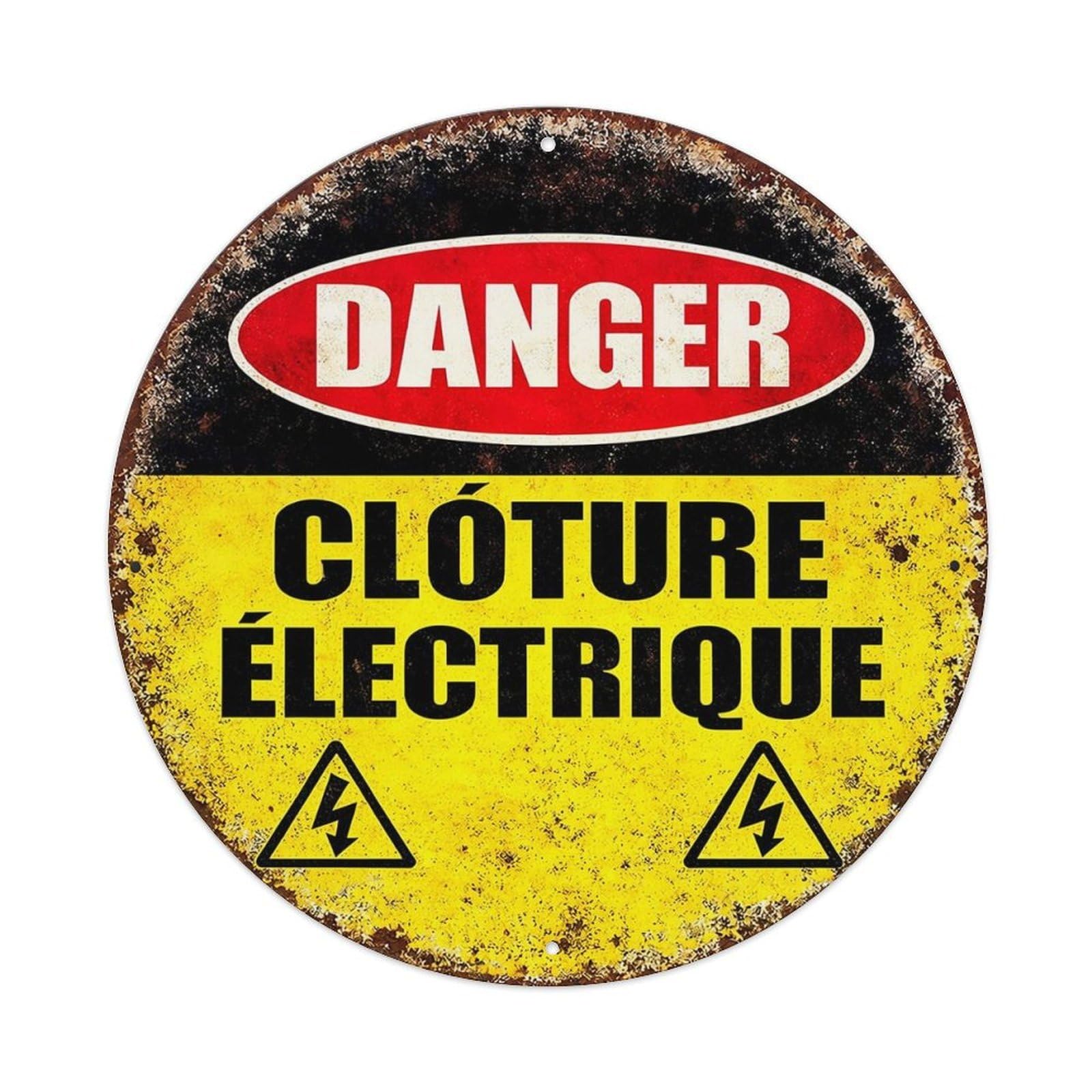 Danger Cloture Electrique Sign Tin Sign Metal Poster Vintage Metal Signs for Home Man Cave Bar Cafe Kitchen laundry room Wall Decorations 8x8 inches