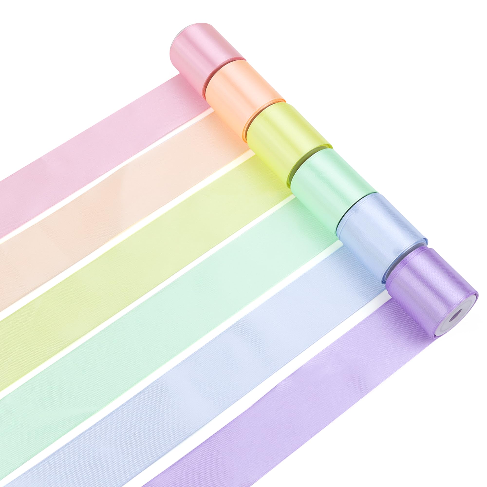 6 Colors Satin Ribbon for Wedding Bouquet DIY Crafts 1.5 Inch,Total 30 Yards Solid Color Ribbon Fabric Ribbon for Gift Wrapping Hair Bows Silk Ribbon for Bouquets Party Decor (Light Rainbow)