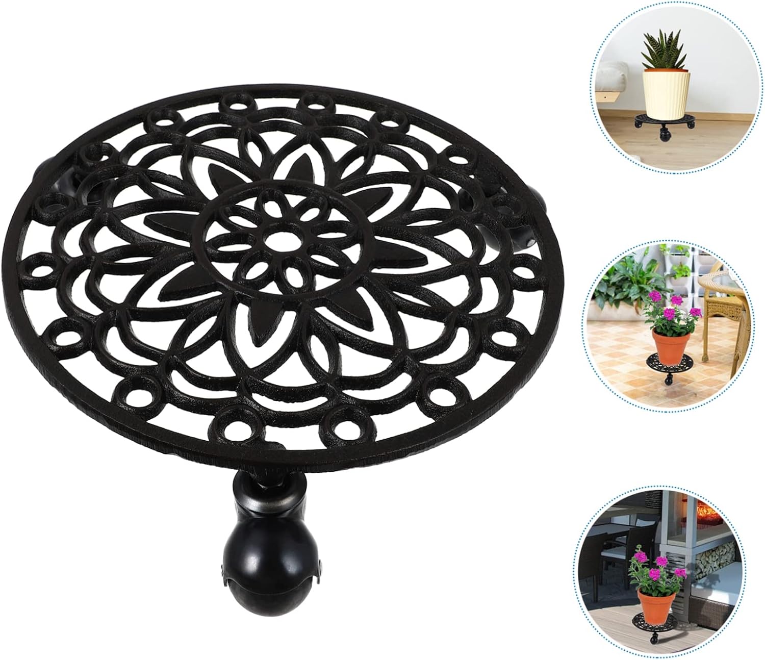 BESPORTBLE Removable Cast Iron Flowerpot Stand Wheels Movable Plant Pot Tray for Indoor and Outdoor Use Heavy Duty Flowerpot Base Tray Adjustable Height and Easy Mobility
