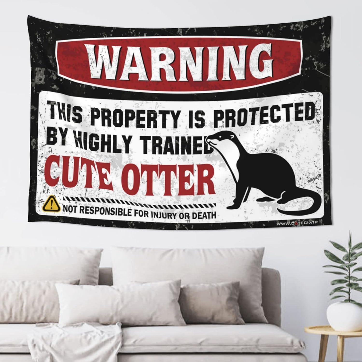 Sports Bar Decor Warning This Property Is Protected By A Highly Trained Cute Otter Tapestry Bar Decor For Home Bar Decor For Home(75X92CM)