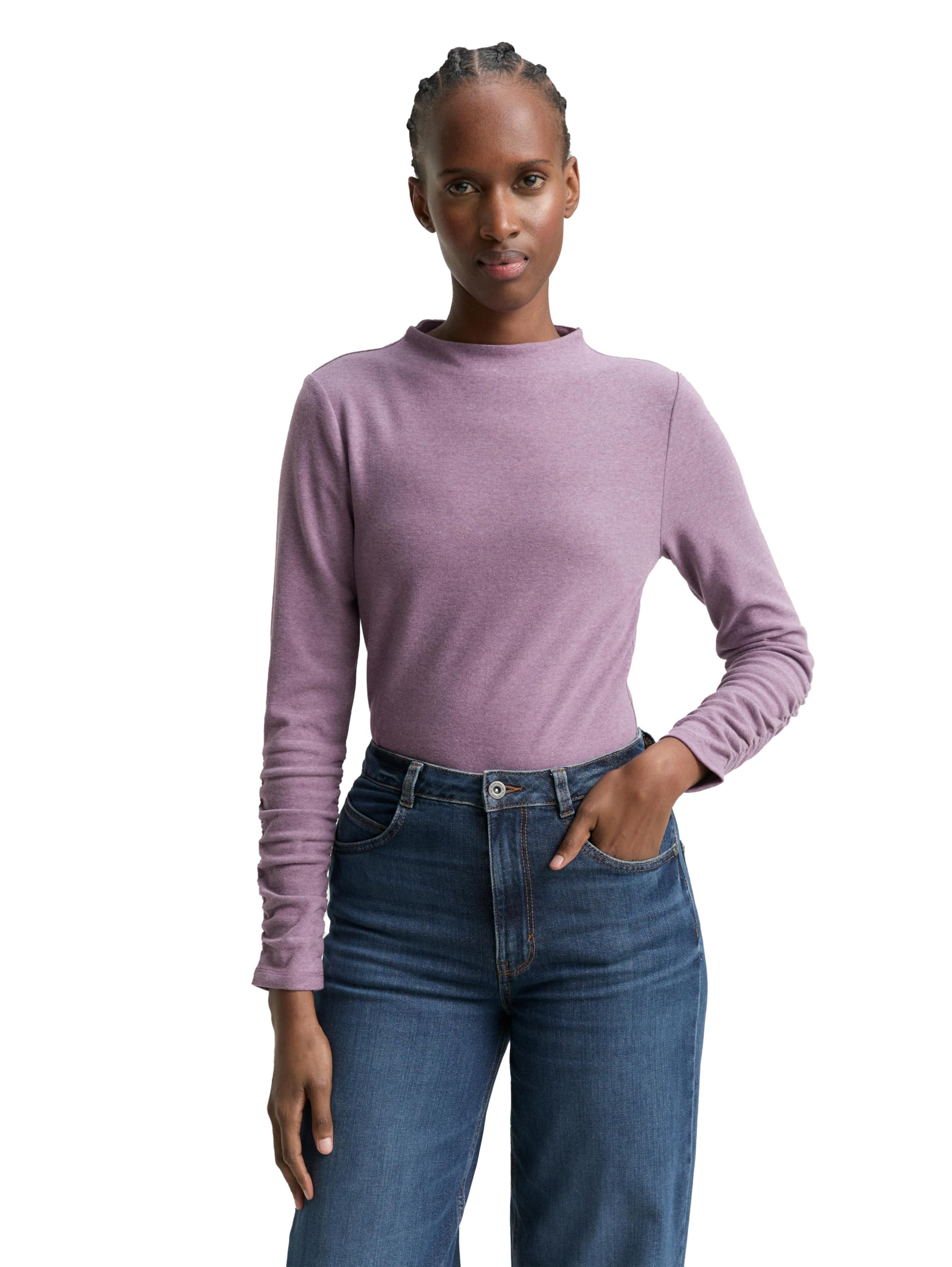 Tom Tailor Denim Damen 1047847 Langarmshirt mit Raffärmeln (1er Pack)