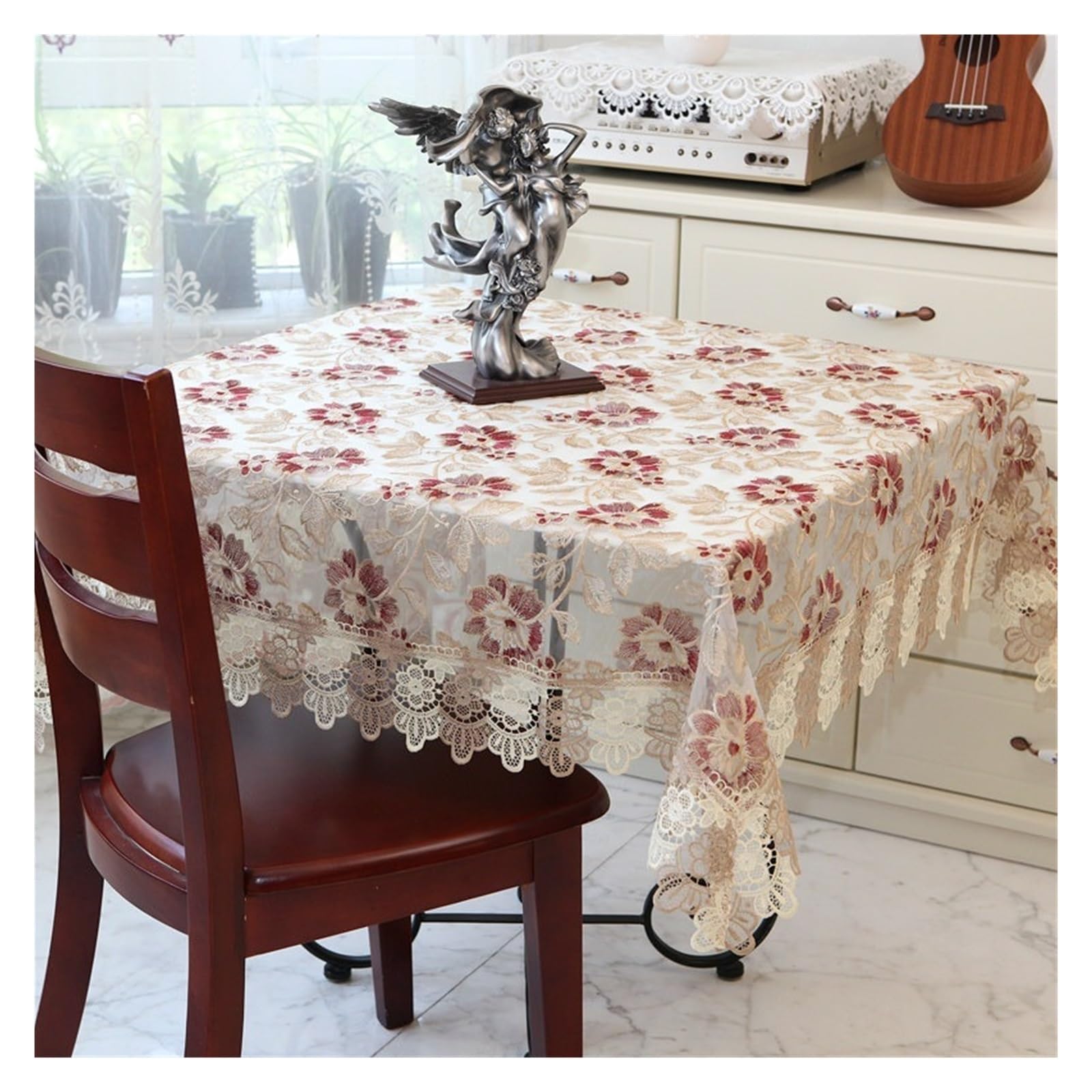 NJIEzhao Embroidered Lace Tablecloth Square TableCloth Table Cloth White Embroidery Lace Cloths For Dining Cover Towels(HM1536,110X110cm)