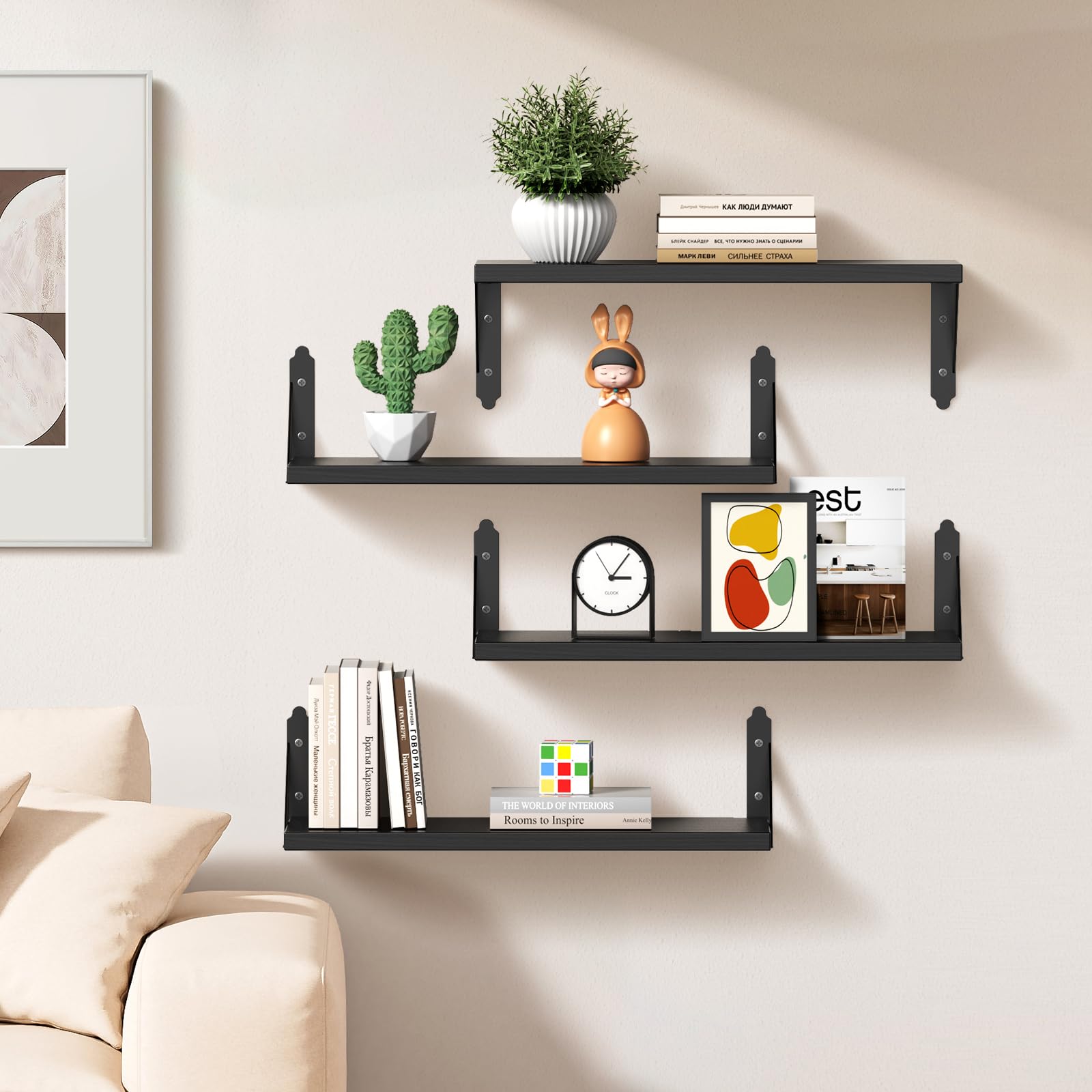 Black Floating Shelves - Set of 4 -2