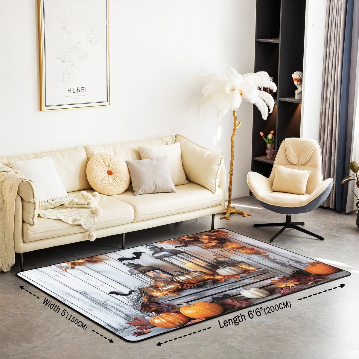 Erosebridal Fall Autumn Leaves Area Rug 5x7 for Bedroom Kitchen Pumpkin Living Room Rugs Thanksgiving Carpet Non Slip Horror Spooky Bats Rustic Farmhouse Indoor Floor Mat