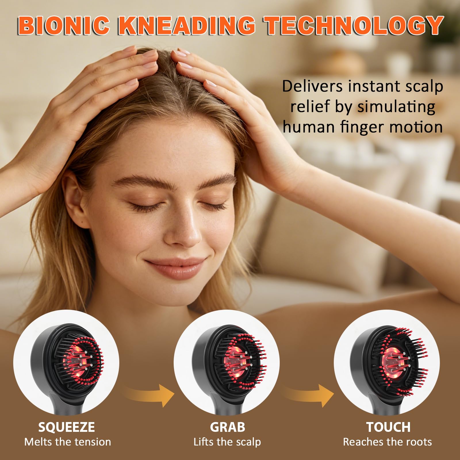 Kopfmassagegerät Elektrisch, 3-in-1 Kopfhautmassagebürste mit Haaröl-Applikator, Kopfhautmassage mit Rotlicht/Blaulicht/Mischlicht, Scalp Massager IPX7 wasserdicht
