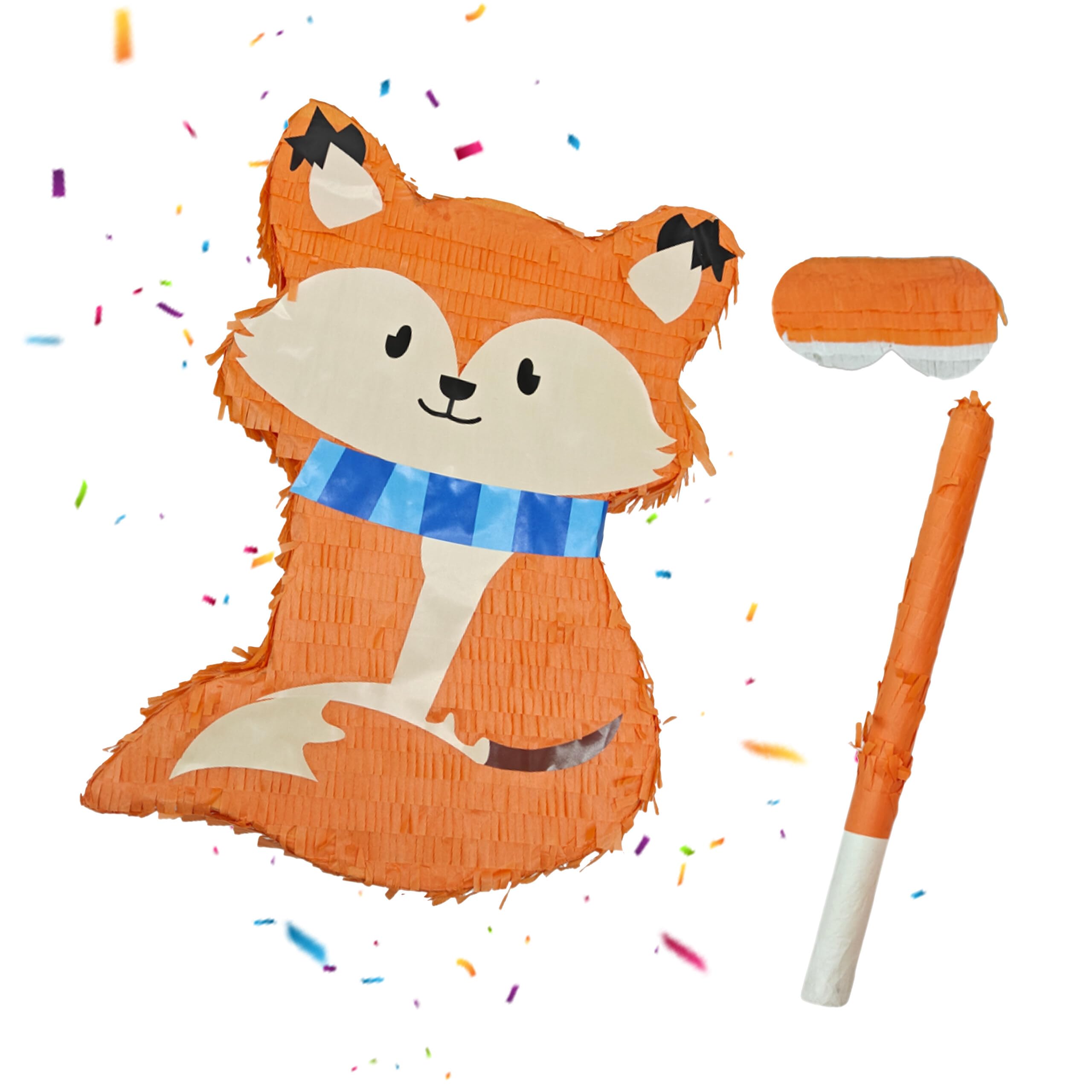 Relaxdays Fox Piñata with Stick & Mask, Fillable Party Decor, 45x31x9 cm, Multicolor