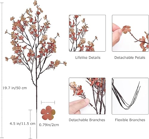 Miniatura 4 de Dolicer 6 flores artificiales de aliento de bebé, flores de seda sintética de 19.7 pulgadas, ramos de gypsophila falsos de tacto real para el hogar,