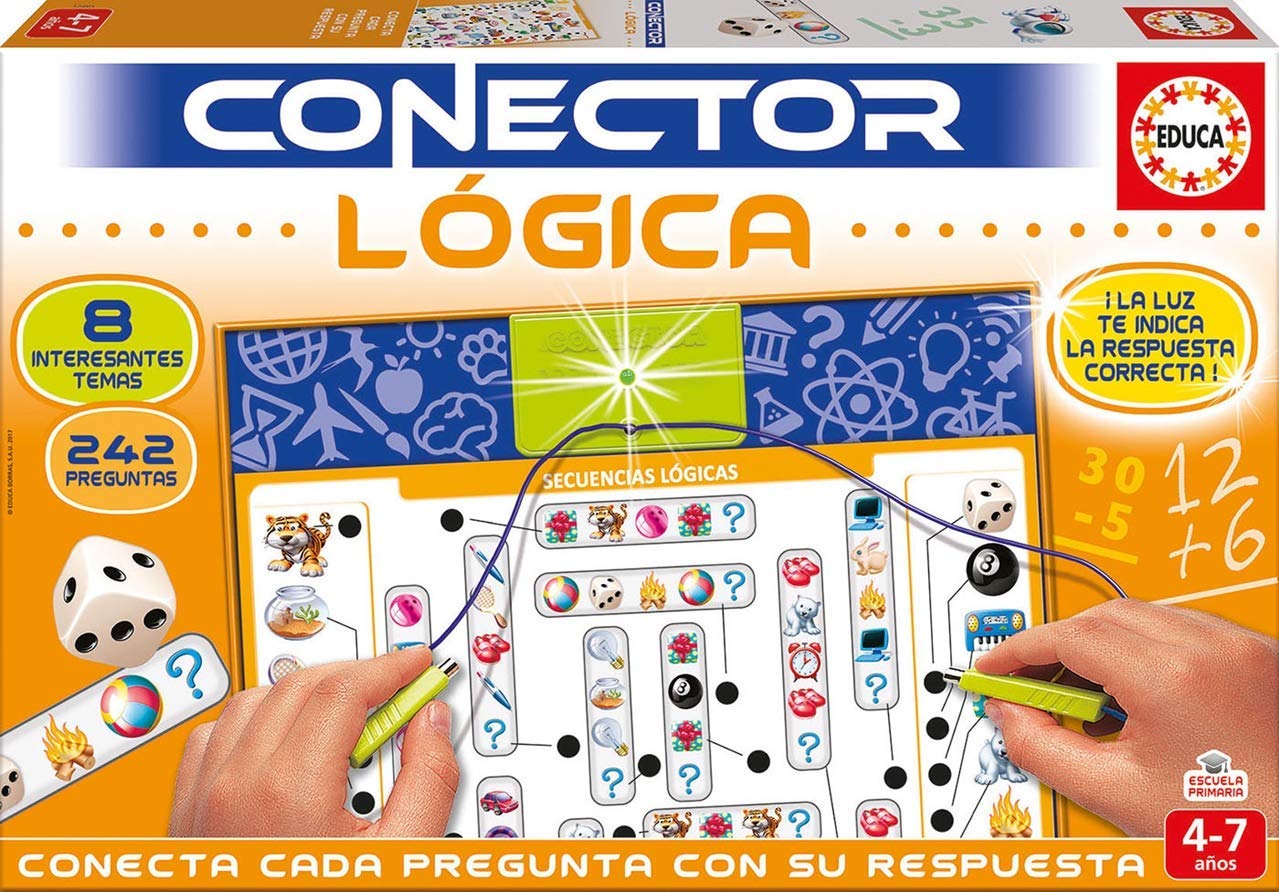Educa - Juego Conector Lógica Educativo para niños. 8 Temas con más de 240 Preguntas para desarrollar la observación y razonamiento. con luz Que Indica si la Respuesta es Correcta. +​4 años (17201)