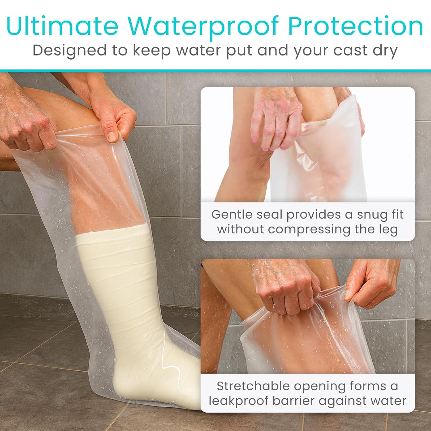 Vive Waterproof Cast Covers for Shower Leg - Adult Cover Bag Cast Protector - Showering Boots for Leg, Foot, Ankle, After Surgery - Watertight & Submersible (Short)
