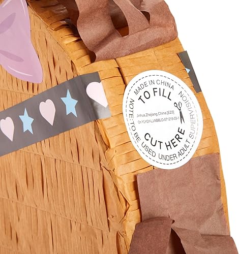 Miniatura 9 de BLUE PANDA Piñata de caballo, tamaño pequeño, 12 x 16 x 3 pulgadas, papel marrón y rosa, piñata agrícola y occidental para fiestas de caballos y