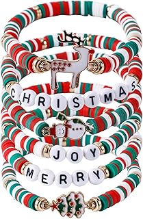 Mikovivi 6pcs Christmas Bracelets, Stackable Xmas Jewelry for Women, Fes...