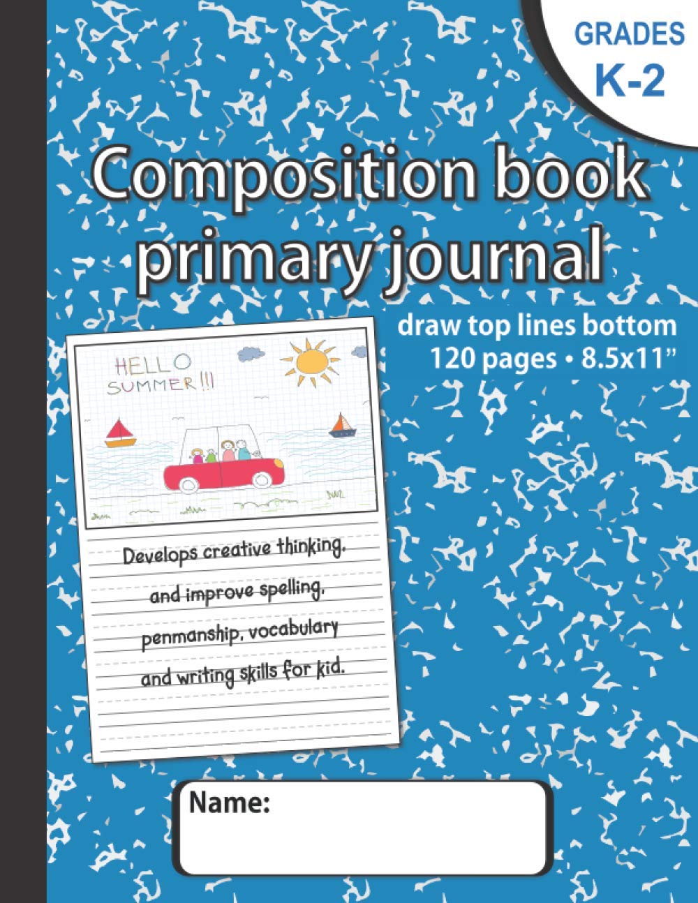 Composition book primary journal draw top lines bottom: Hand writting practice book 8.5x11 with dotted lines and drawing area, Primary composition ... K-2 and elementary, homeschool supplies