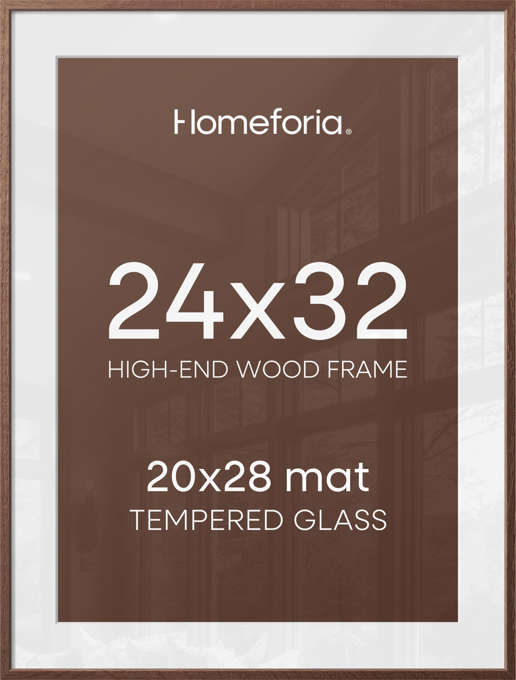 Homeforia Brown Picture Frame 24x32, High End Dark Oak 24x32 Large Wooden Poster Frame with Mat 20x28, 24 x 32 Walnut Wood Frame Matted to 20 x 28, 32x24 Thin Frame, Tempered Glass, Wall Kit, Set of 2