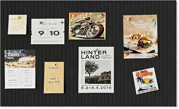 60x40cm Large Bulletin Board, Decorative Felt Pin Board, 0.9cm Thick Foldable Photo Display Board with Self-Adhesive Tape, Vision Board for School Home Kitchen Office Walls - Black