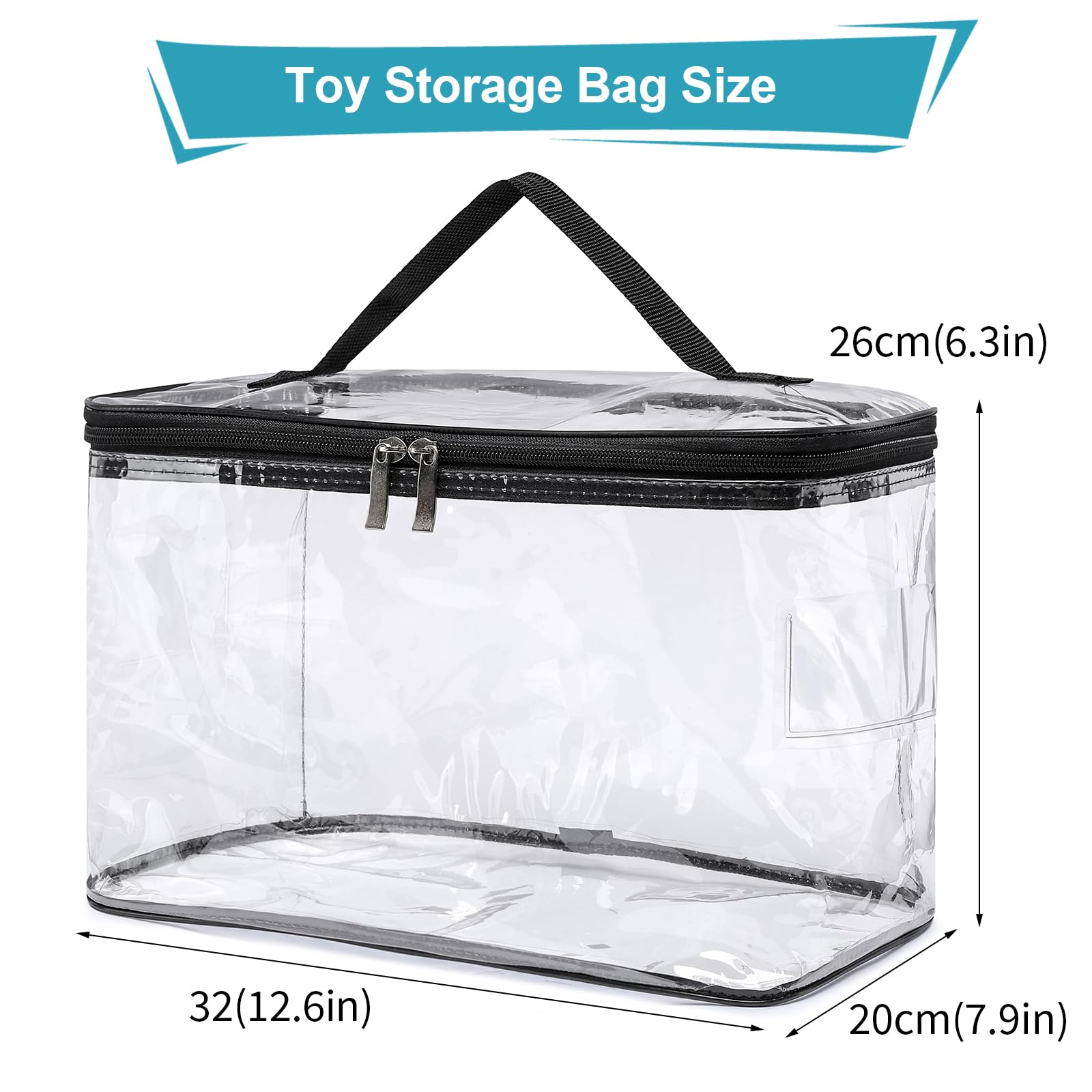 Paquete de 8 bolsas de almacenamiento transparentes grandes para juguetes con etiqueta de nombre, estuche organizador de juguetes de PVC resistente al agua para juegos de mesa, bloques de construcción