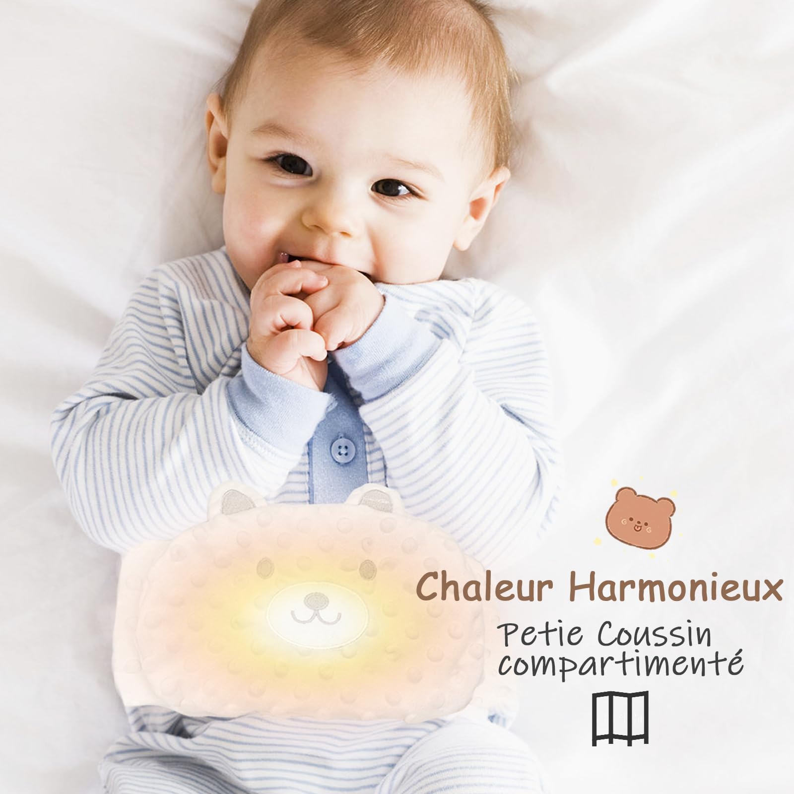 Bouillotte Bebe Anti Colique Ceinture Peluche Coussin Chauffant Micro Onde Rembourrage Naturel CE