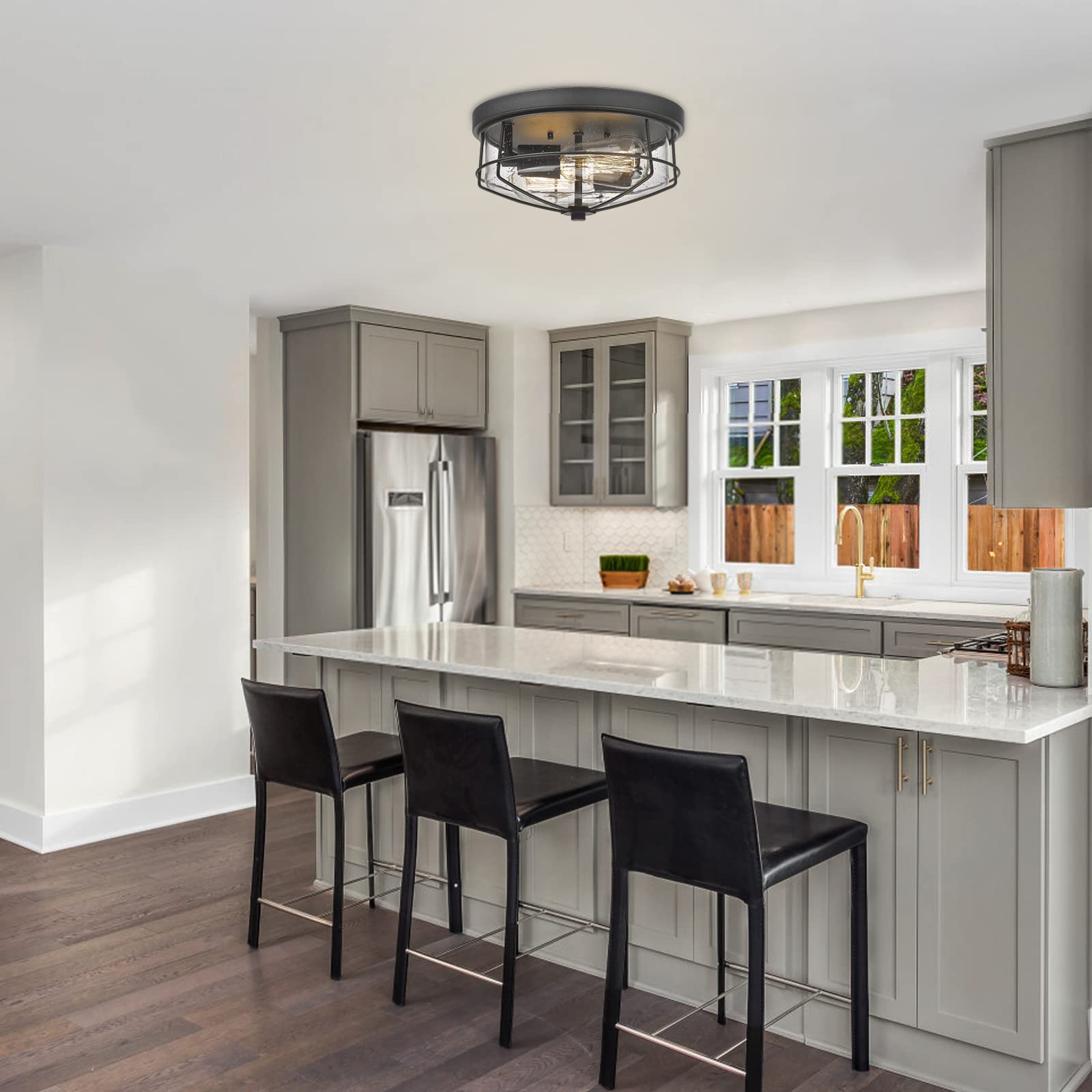 Darkaway Ceiling Light Fixtures Flush Mount Light Fixtures with Seeded Shade, Indoor Outdoor Ceiling Light for Hallway Entryway Bedroom Porch Kitchen Bathroom 2-Light E26