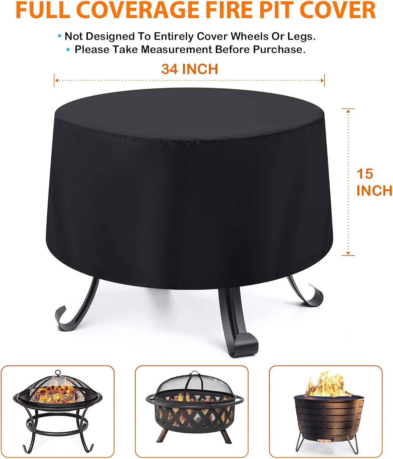 Fire Pit Cover Round for Fire Pit 22 Inch - 34 Inch Heavy Duty Outdoor Firepit Cover Full Coverage Patio Outdoor Fireplace Cover Fire Bowl Cover Waterproof, Dustproof and Anti UV : Patio, Lawn & Garden