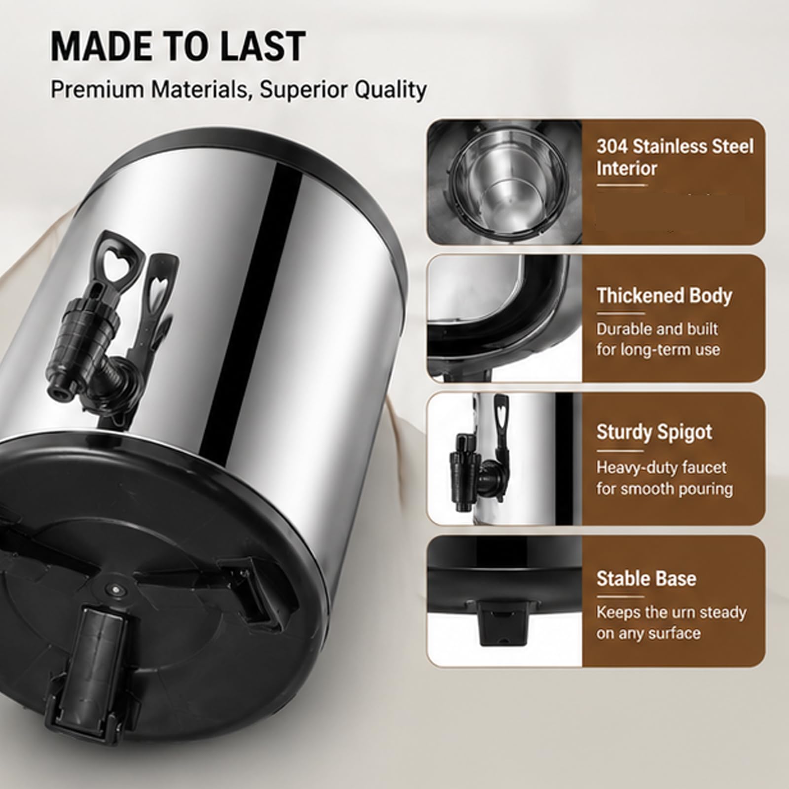 Dispensador de bebidas de acero inoxidable de 8 l con espiga, urna de café comercial y caldera de agua caliente, urna térmica de catering con aislamiento de doble pared, para bebidas frías y cali 12L