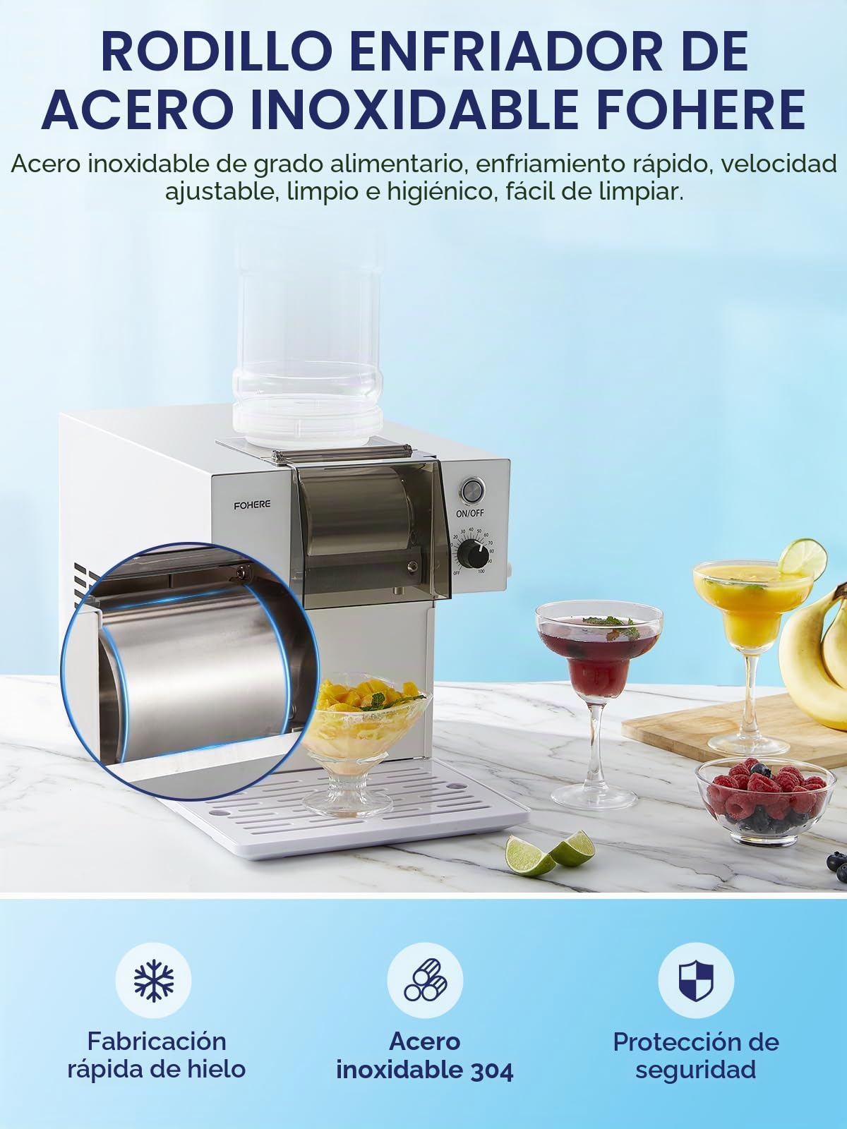 Máquina de hielo Snowflake, 60 kg/24 h, velocidad ajustable, enfriamiento rápido, para cócteles helados, batidos y zumos congelados.
