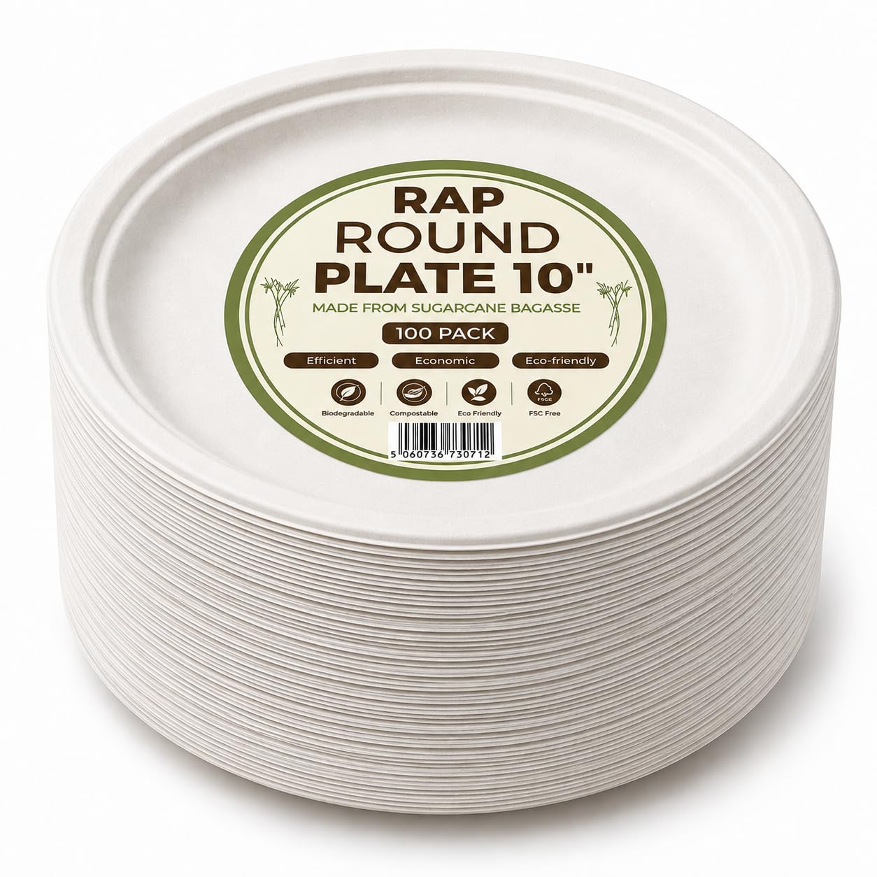 Strong Paper Plates 10 Inch 100 Pack Bagasse Compostable Disposable Party