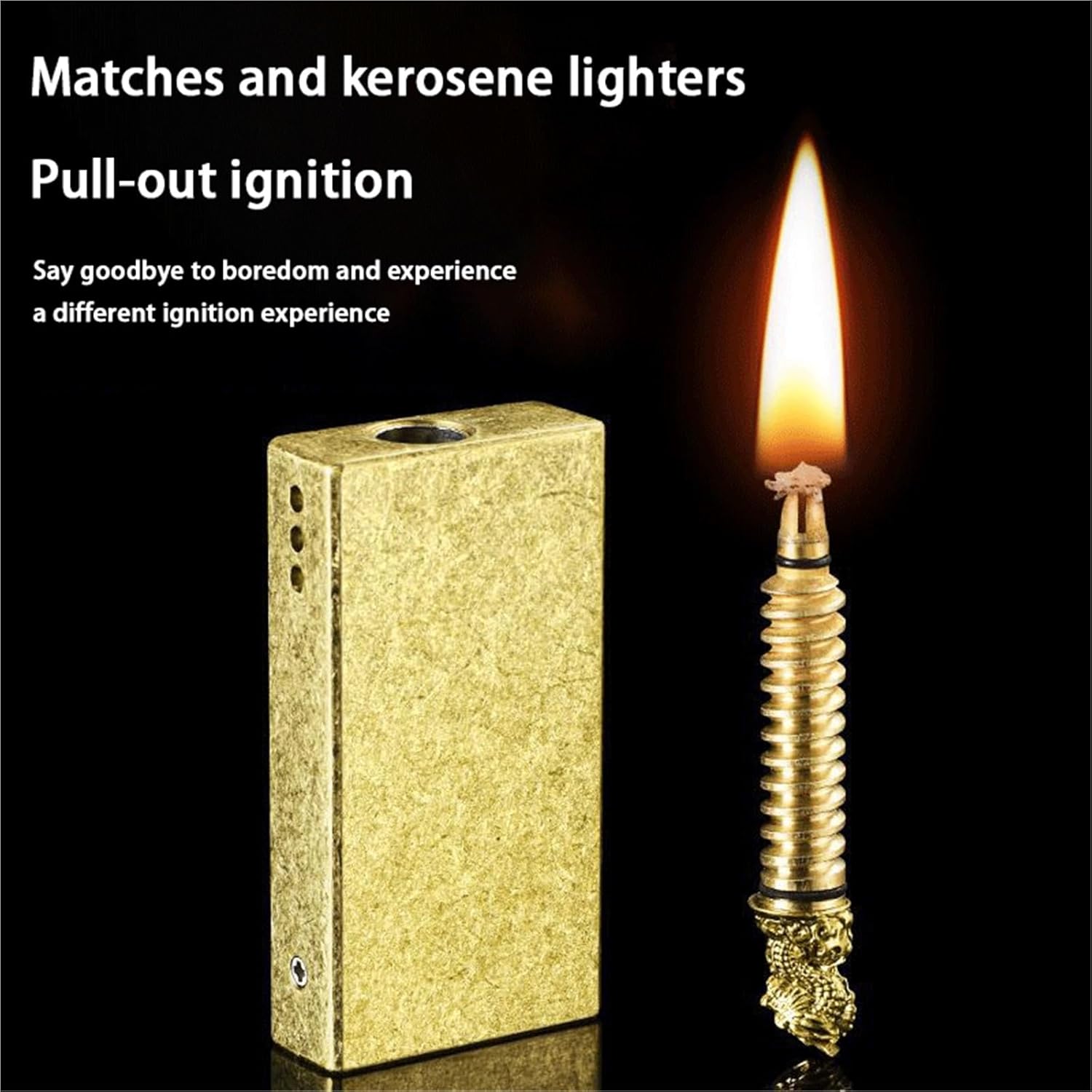 Antique Silver knurled Kerosene Lighter, Match Lighter, Hand-Embossed, Mechanical Ignition, Suitable for Collection/Gift (Kerosene not Included)(Gold)
