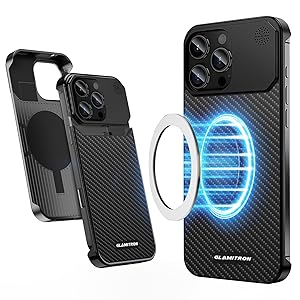 Compatible for iPhone 16 Pro Max Case 6.9 inch, Real Carbon Fiber Back + Aluminum Frame, Magnetic Mount Compatible, Slim Lightweight Protective Cover, Natural Grip Design - Black