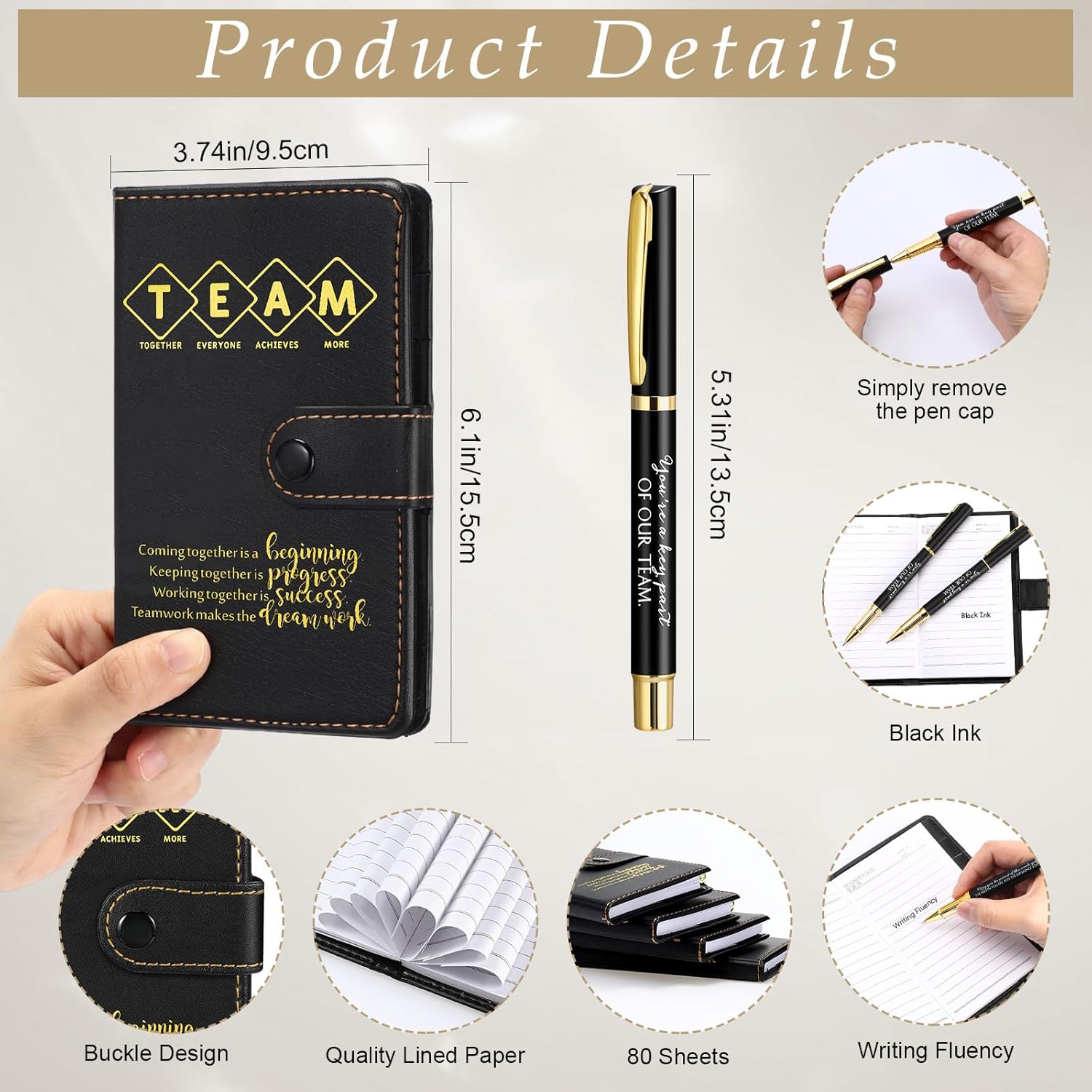 Dispowreath 10 Sets Thank You Gift Employee Appreciation Leather Journal Notebook Staff Gifts with Ballpoint Pens Notepad Bulk for Team School Teacher Nurse Office Volunteer