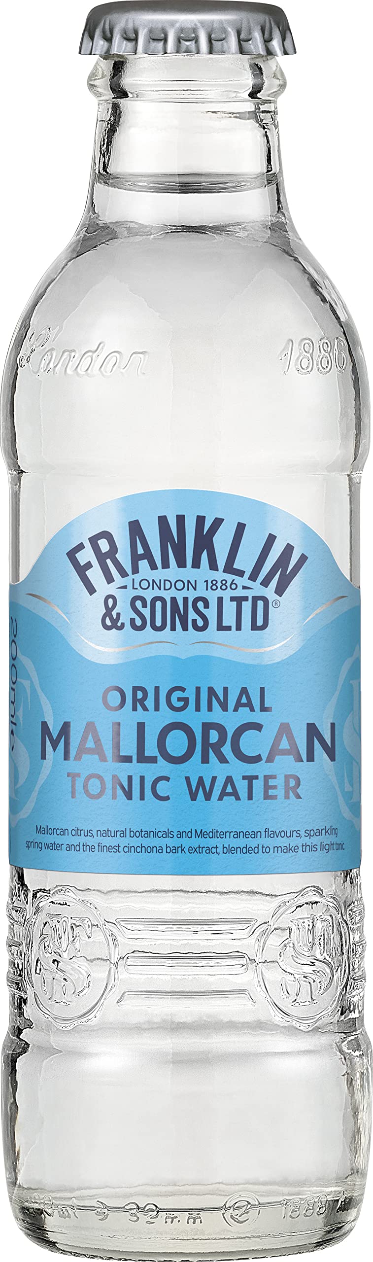 Franklin & Sons Original Mallorcan Tonic Water Bottles | 24 x 200ml Bottle Case | Citrus And Light Herb Notes | Lake District Water | Premium Mixer | Flavoured Tonic | Fizzier for longer | Perfect G&T