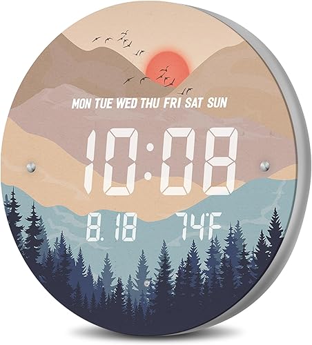 Reloj de pared digital inteligente iluminado con puesta de sol automático con calendario de temperatura y tiempo, relojes de pantalla grande, reloj