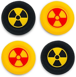 Playrealm Morbido Silicone Texture 3D Copri Levette Analogiche Pollice Presa Copertina Thumb Grip x 4 per PS4, Xbox One, Switch PRO Controller (Pacchetto Giallo Nero Di Radiazione)