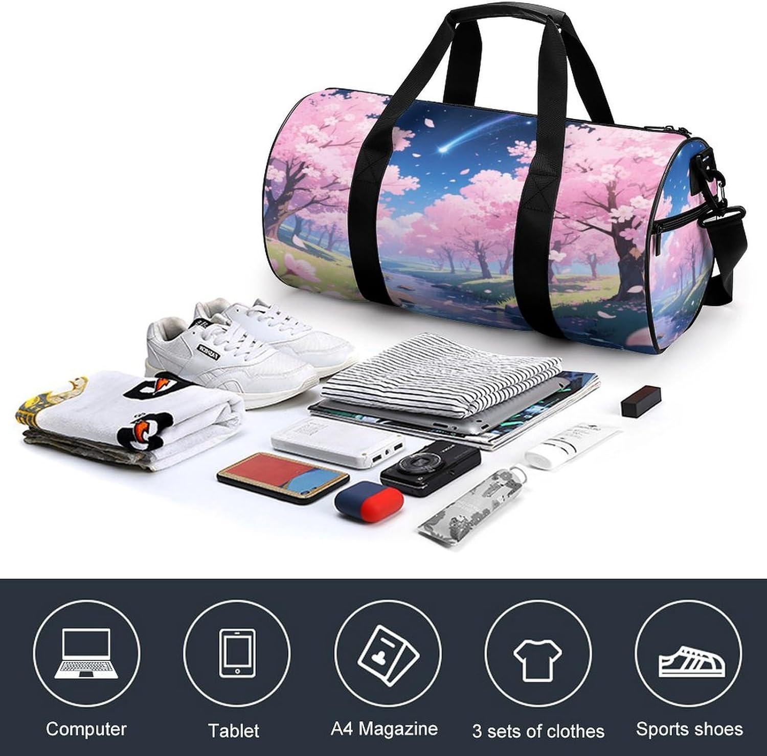 Meteor Cherry Blossom Forest Gym Bag Duffle Bags Weekender Overnight Bag image 4