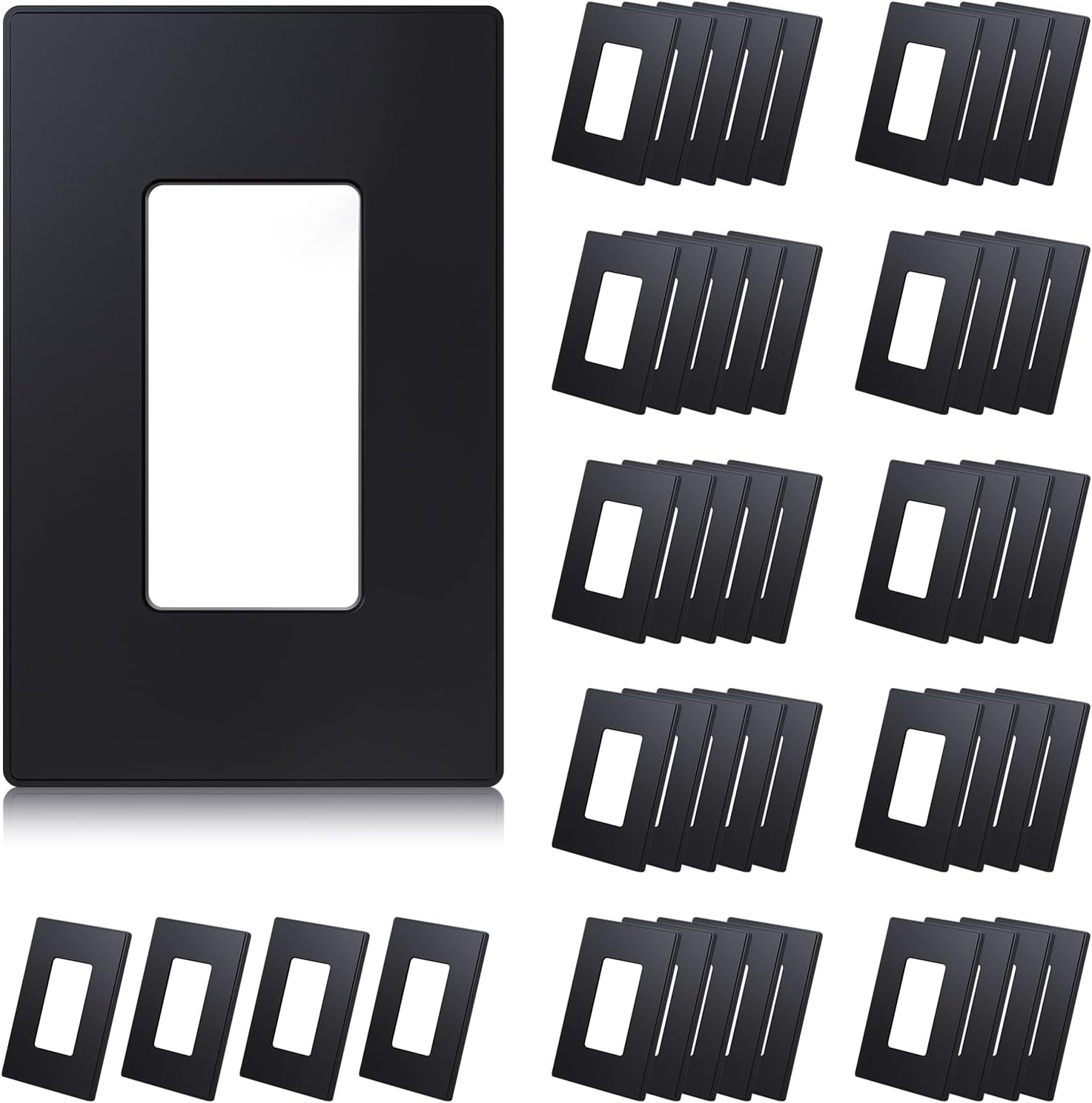 ELEGRP 1-Gang Screwless Decorative Wall Plates, Mid-Size Unbreakable Thermoplastic Faceplate Cover for Decorator Receptacle Outlet Switch, UL Listed (50 Pack, Matte Black)