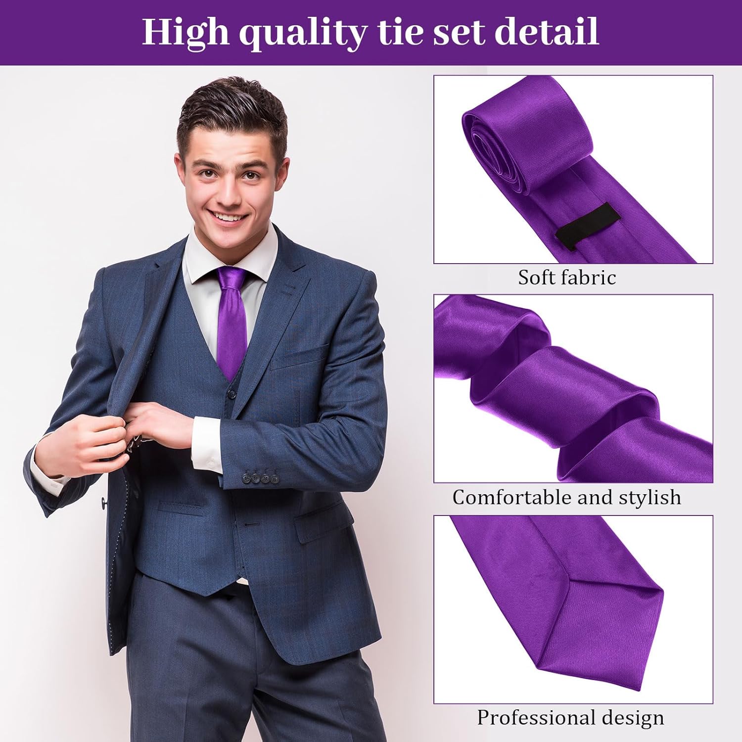 Syhood 6/12/24 Pcs Men Ties Set Solid Satin Pure Color Business Formal Necktie Tie 57" for Men Occasion Wedding