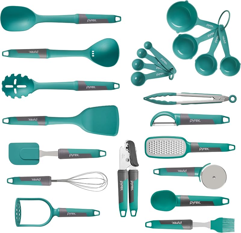 Juego de utensilios de cocina de 22 piezas, utensilios de cocina antiadherentes | Espátulas, rueda para pizza, rallador y medidor, fabricados sin plomo, cadmio ni BPA