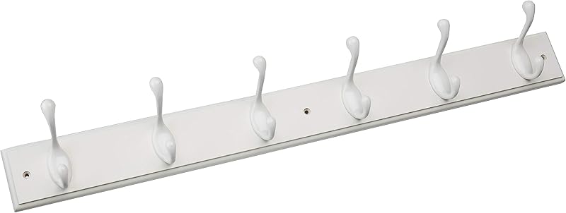 Heavy Duty (1-Pack) 27" Coat Rack Wall Mount Pure White Hat Rack with 6 Hooks Hanging Hook Rail for Clothes, Towels, Purses, Bags, Kitchen, Entry, Closet Organization RPLR6DJ-PWW-L1