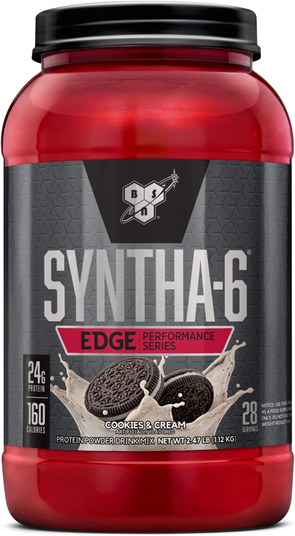 SYNTHA-6 Edge Protein Powder, with Hydrolyzed Whey, Micellar Casein, Milk Protein Isolate, Low Sugar, 24g Protein, Cookies N Cream, 28 Servings
