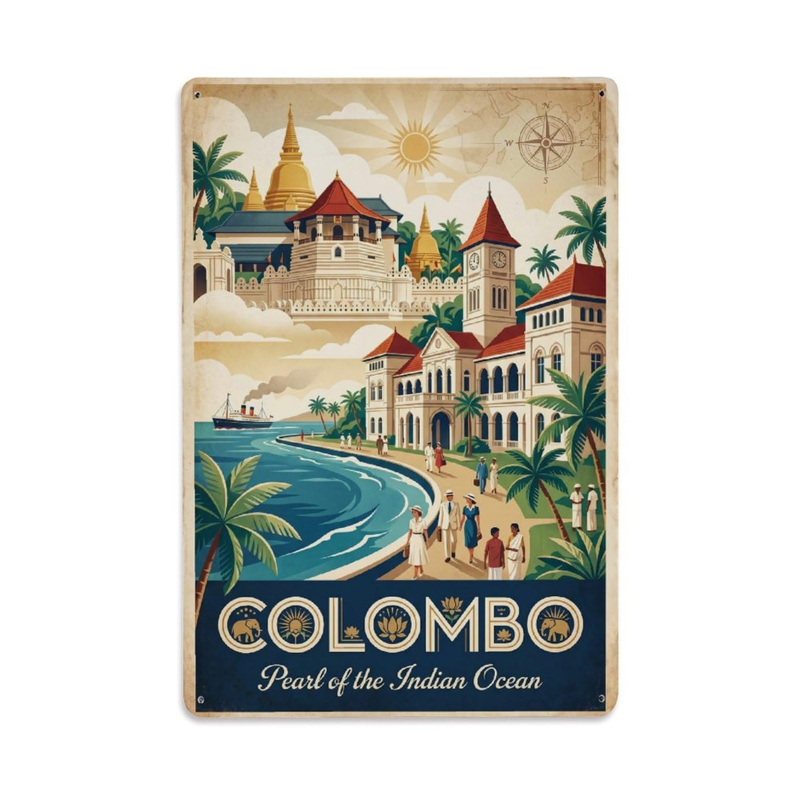 Gead 8X12inch Style Travel Retro Sri Lanka Colombo Metal Tin Sign
