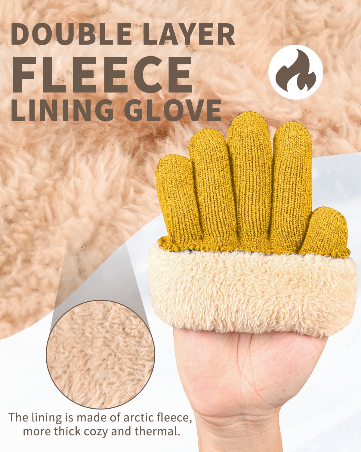 thermal winter gloves-fleece lining touch screen knit stretchy warm gloves for running cycling riding- men women yellow