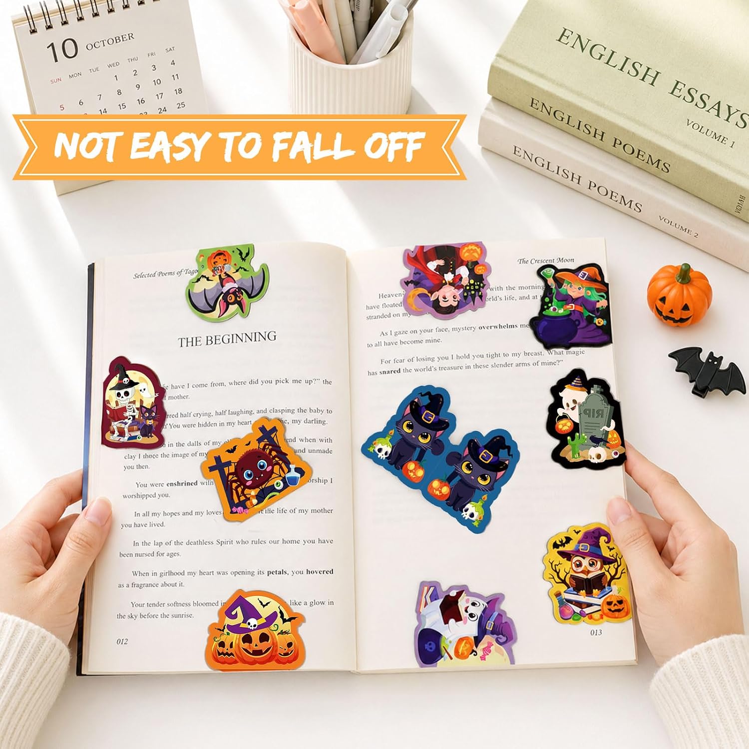 MWOOT 10 PCS Halloween Magnetic Bookmarks, Cute Page Markers, Funny Magnet Book Clips for Book Lovers Students Party Favors Reading Gifts image 2