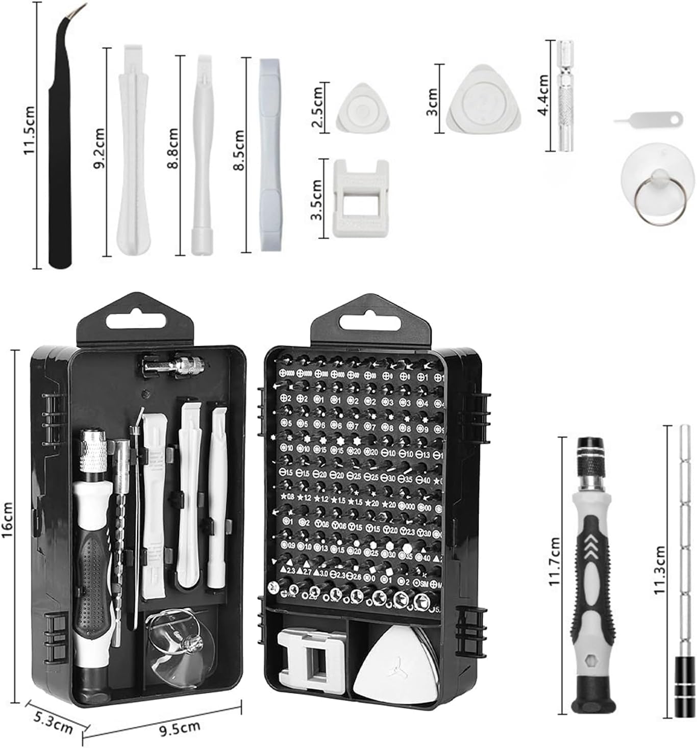 115-in-1 Precision Screwdriver Set for Electronics Cell Phones Watches and Automotive Maintenance - Professional Repair Kit with Magnetic Non-Slip Handle and Tweezers with Flat and Multiple Bits