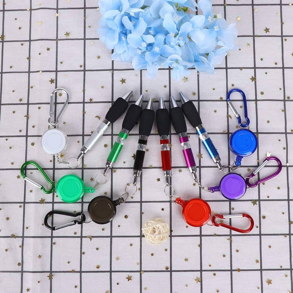 SevenMye 6 Pieces Clip On Pens Carabiner Pens Retractable Badge Reel Pen Belt Clip and Carabiner Keychain Ballpoint Pen, 6 Colors - Image 4