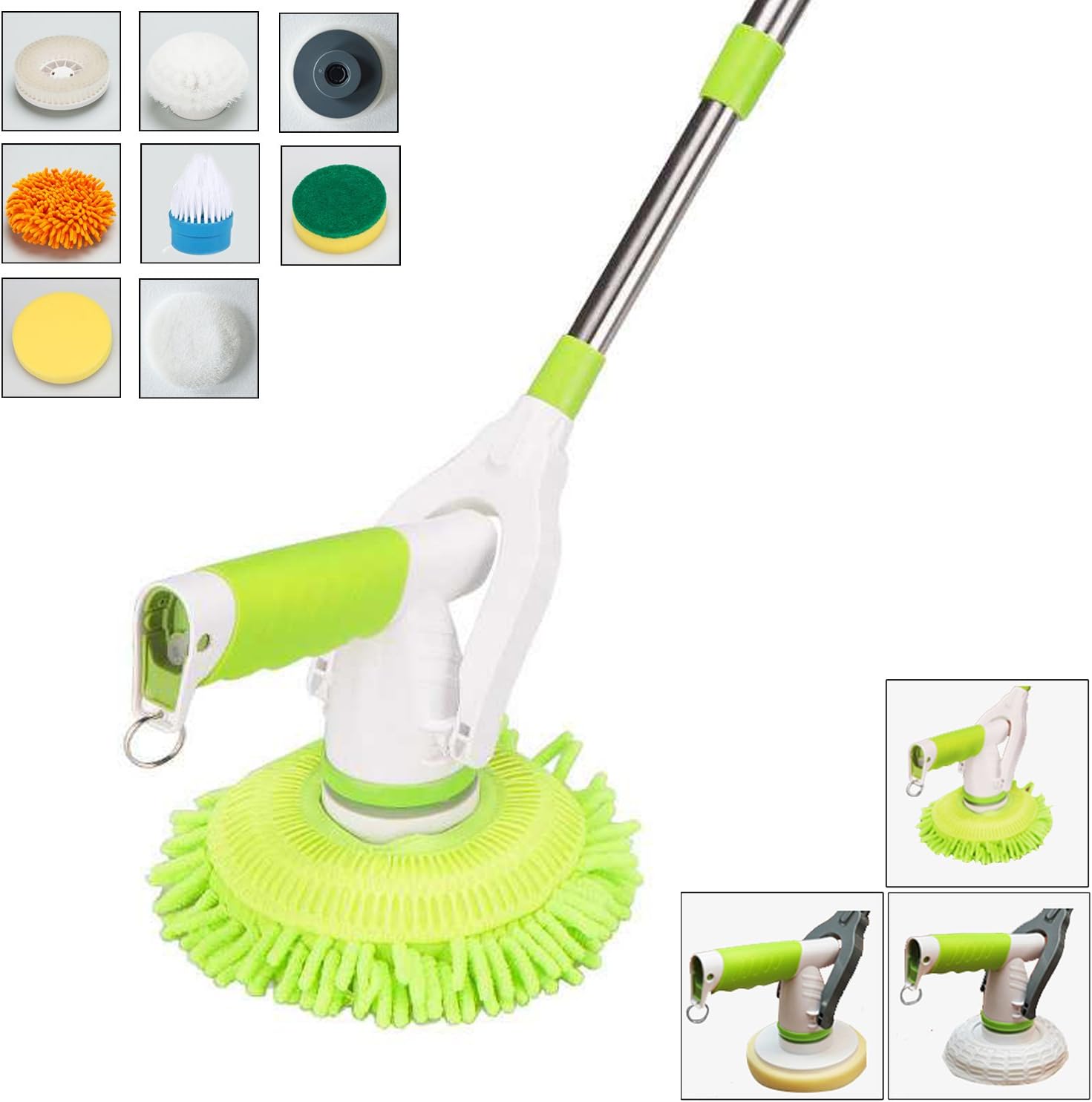 Avesfer Floor Scrubber Electric Spin Scrubber Cordless Floor Cleaner Household Rolling Spin Mop Cleaning Brush Mop Floor Polish Waxing with Extension Handle 8 Replaceable Heads for Bathroom Kitchen